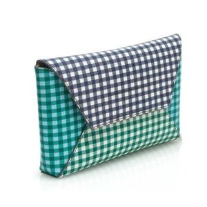 J. Crew Envelope Clutch in Gingham Patchwork (Emerald Navy)
